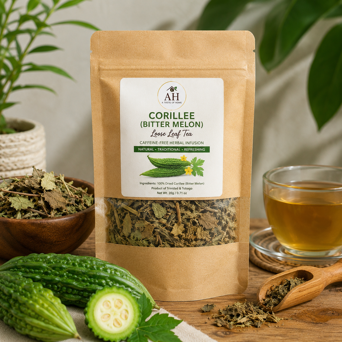 AH Taste of Home | Corillee (Bitter Melon) | Loose Leaf Tea, Caffeine-Free Caribbean Herbal Infusion (Trinidad & Tobago)